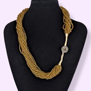 V. 20-Strand Yellow Seed Bead Torsade Necklace